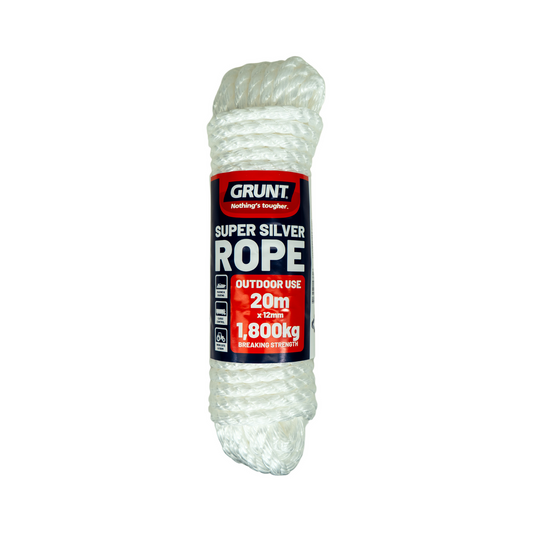Grunt Super Silver Rope - 12mm x 20m - White