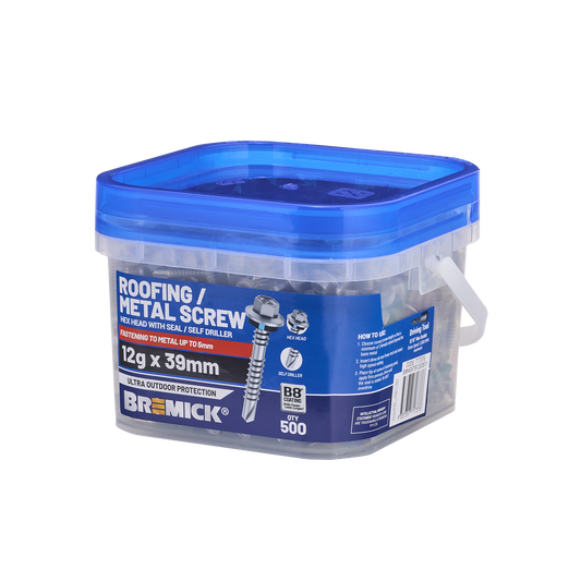 Bremick Hex Roofing Screw - 12g x 39mm - B8 - 500 Pack