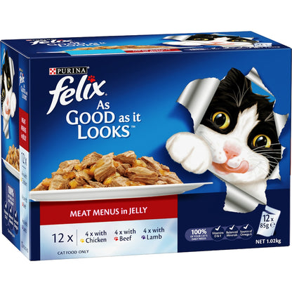 Felix As Good As It Looks Meat Menus In Jelly Wet Cat Food 85g X 12 Pack