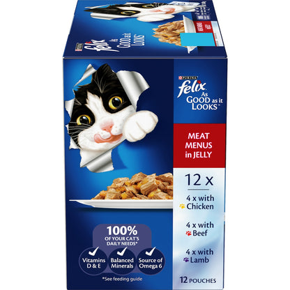 Felix As Good As It Looks Meat Menus In Jelly Wet Cat Food 85g X 12 Pack