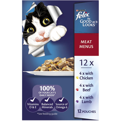 Felix As Good As It Looks Meat Menus In Jelly Wet Cat Food 85g X 12 Pack