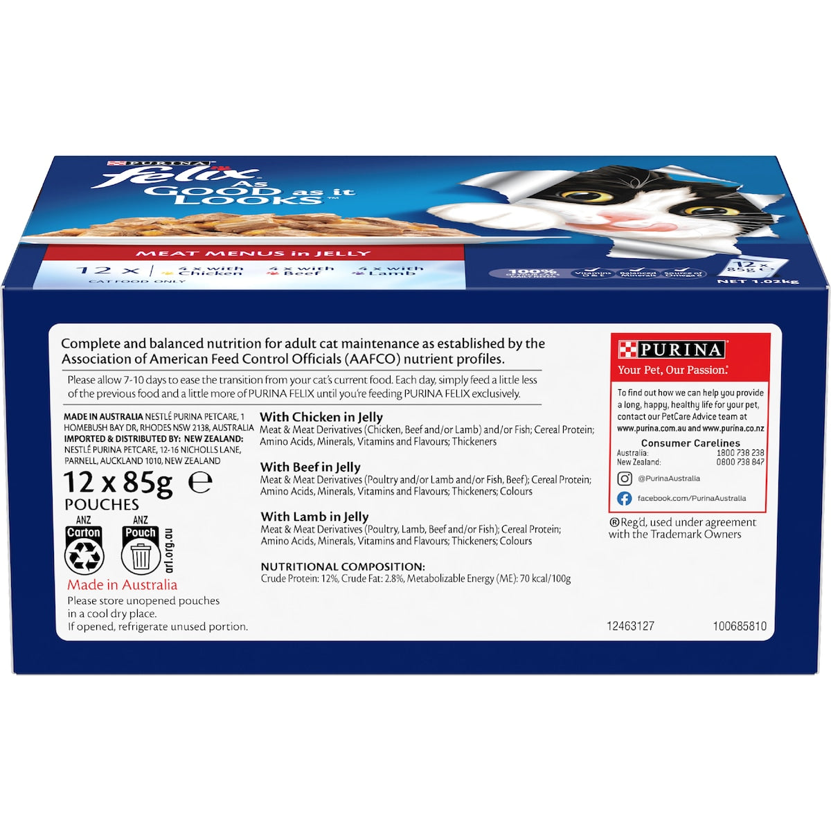 Felix As Good As It Looks Meat Menus In Jelly Wet Cat Food 85g X 12 Pack