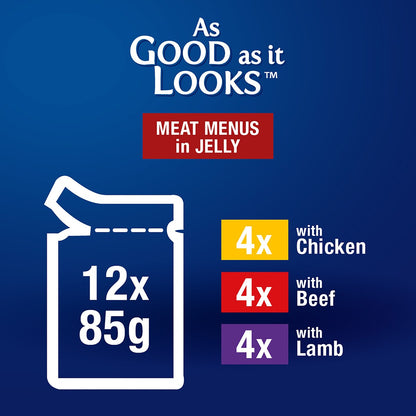 Felix As Good As It Looks Meat Menus In Jelly Wet Cat Food 85g X12 Pack