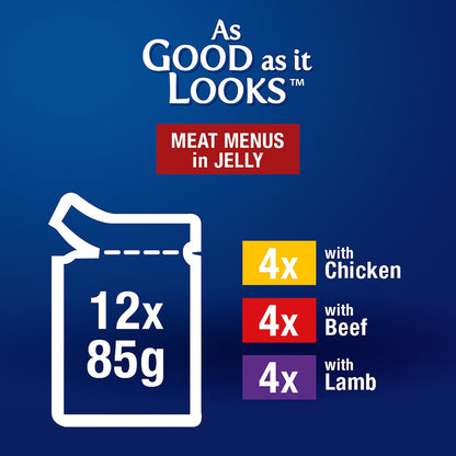 Felix As Good As It Looks Meat Menus In Jelly Wet Cat Food 85g X 12 Pack