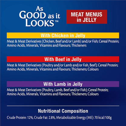 Felix As Good As It Looks Meat Menus In Jelly Wet Cat Food 85g X 12 Pack