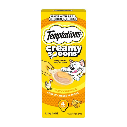 Temptations Creamy Spoons Tasty Chicken & Cheesy Cheese Flavors Cat Treat 4x10g - 40g