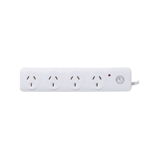 Click White 4 Outlet Surge Protection Powerboard