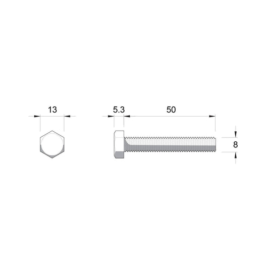 Zenith M8 x 50mm Zinc Plated Hex Head Bolts and Nuts - 2 Pack