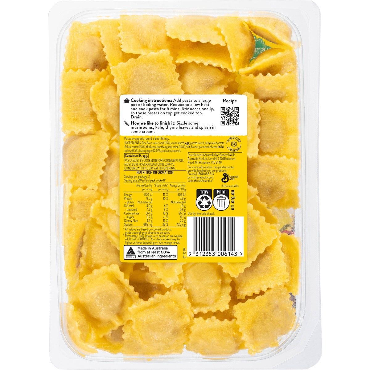 Latina Fresh Gluten Free Beef Ravioli Pasta 280g