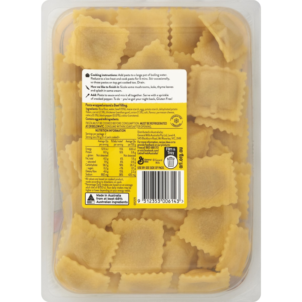 Latina Fresh Gluten Free Beef Ravioli Pasta 280g