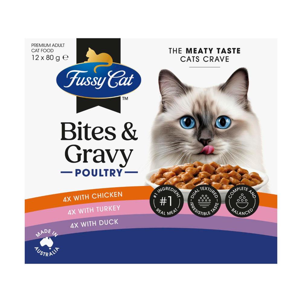 Fussy Cat Grain Free Twice As Tasty Bites & Gravy Poultry Wet Cat Food 12X80g - 12 pack