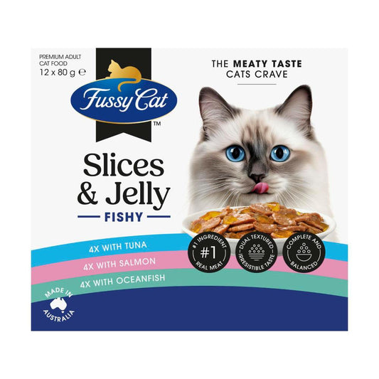 Fussy Cat Grain Free Twice As Tasty Slices & Jelly Fishy Wet Cat Food 12X80g - 12 pack