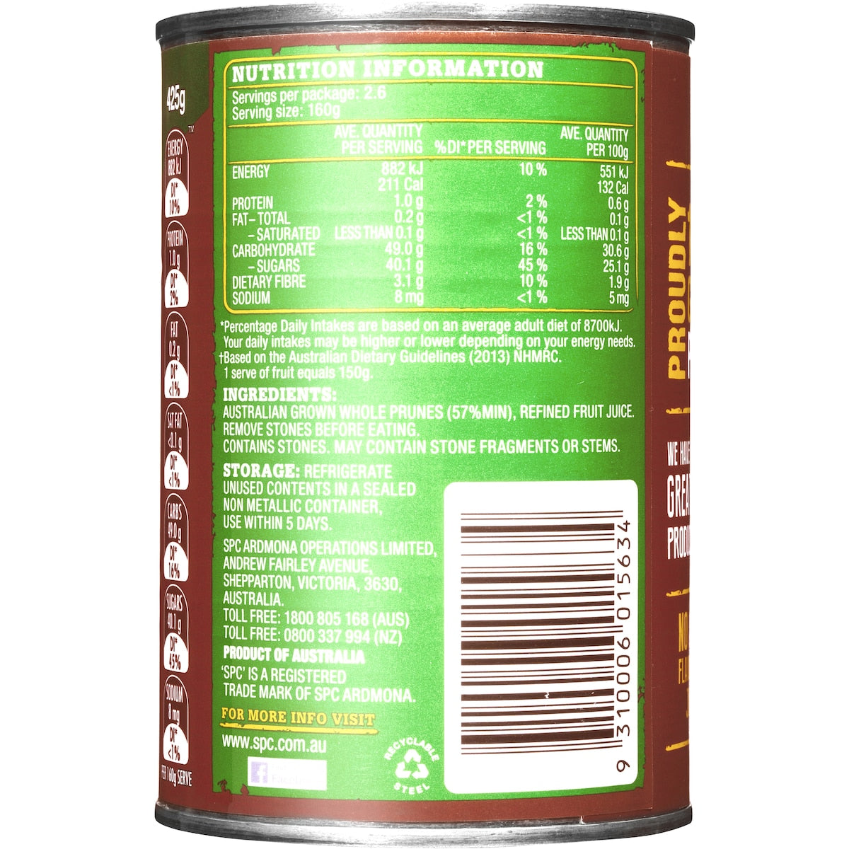 Spc Whole Prunes In Juice Canned Fruit 425g