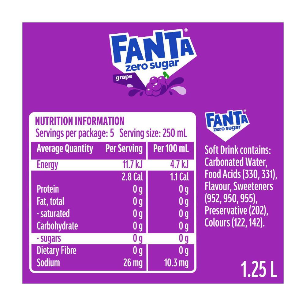 Fanta Grape Zero Soft Drink Bottle - 1.25L