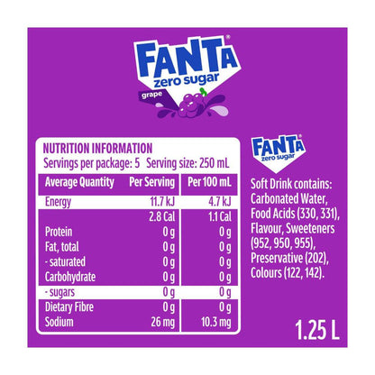 Fanta Grape Zero Soft Drink Bottle - 1.25L