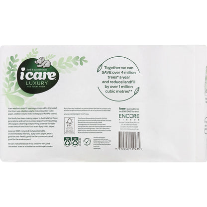 Icare 100% Recycled Luxury 3 Ply Toilet Tissue 8 Pack