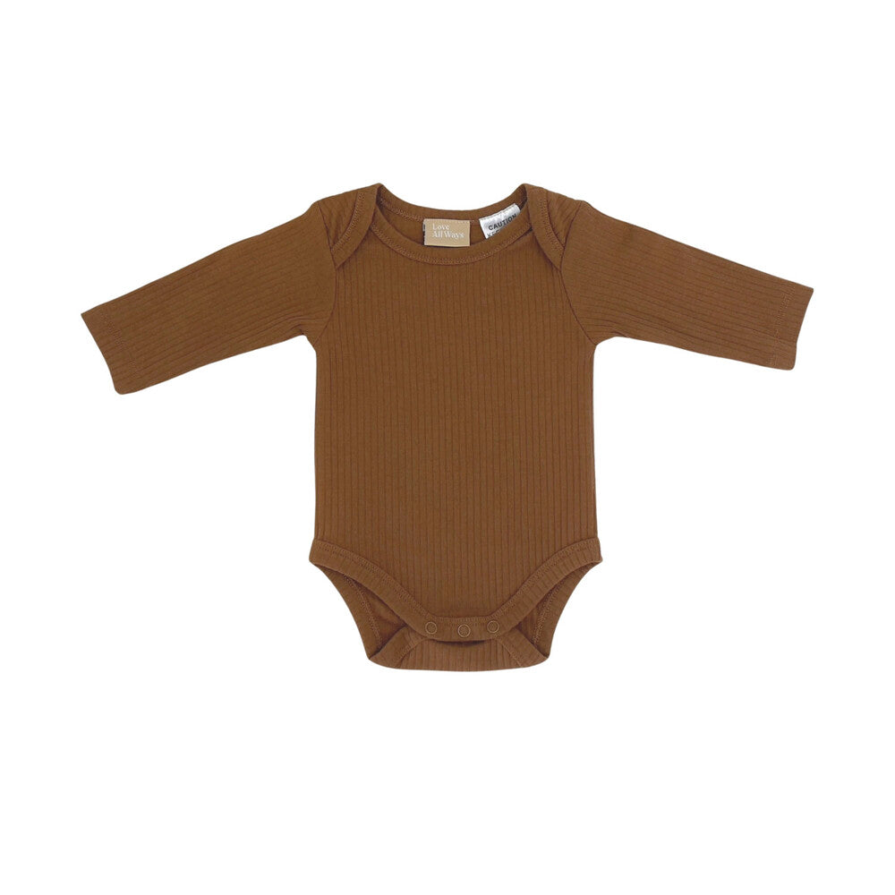 Love All Ways Long Sleeve Ribbed Romper - Warm Caramel - 0-3 Months - 1 pack