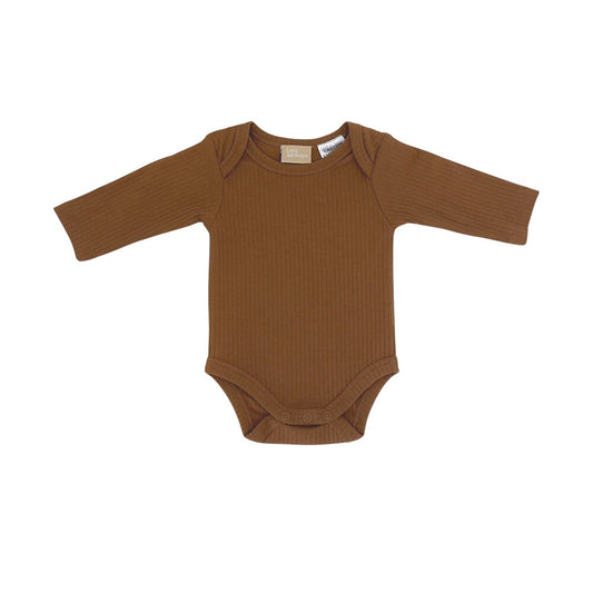 Love All Ways Long Sleeve Ribbed Romper - Warm Caramel - 0-3 Months - 1 pack