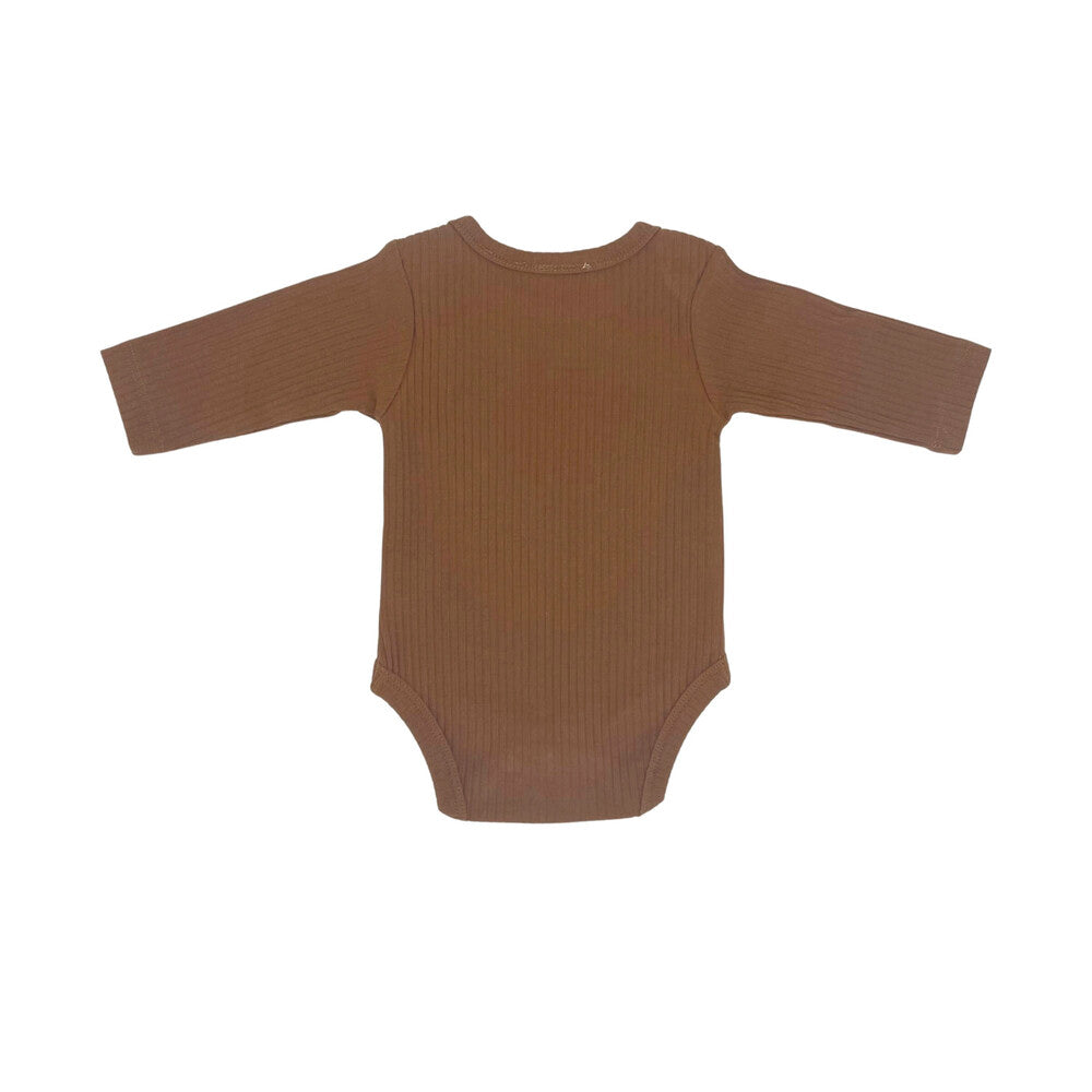 Love All Ways Long Sleeve Ribbed Romper - Warm Caramel - 0-3 Months - 1 pack