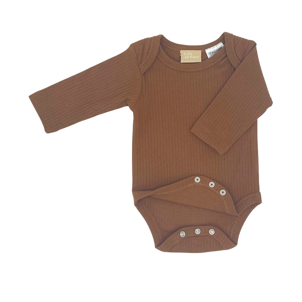 Love All Ways Long Sleeve Ribbed Romper - Warm Caramel - 0-3 Months - 1 pack