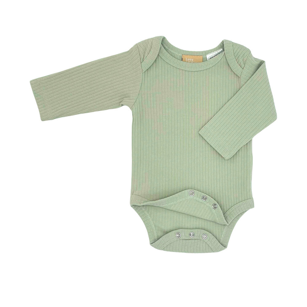 Love All Ways Long Sleeve Ribbed Romper - Soft Sage - 0-3 Months - 1 pack