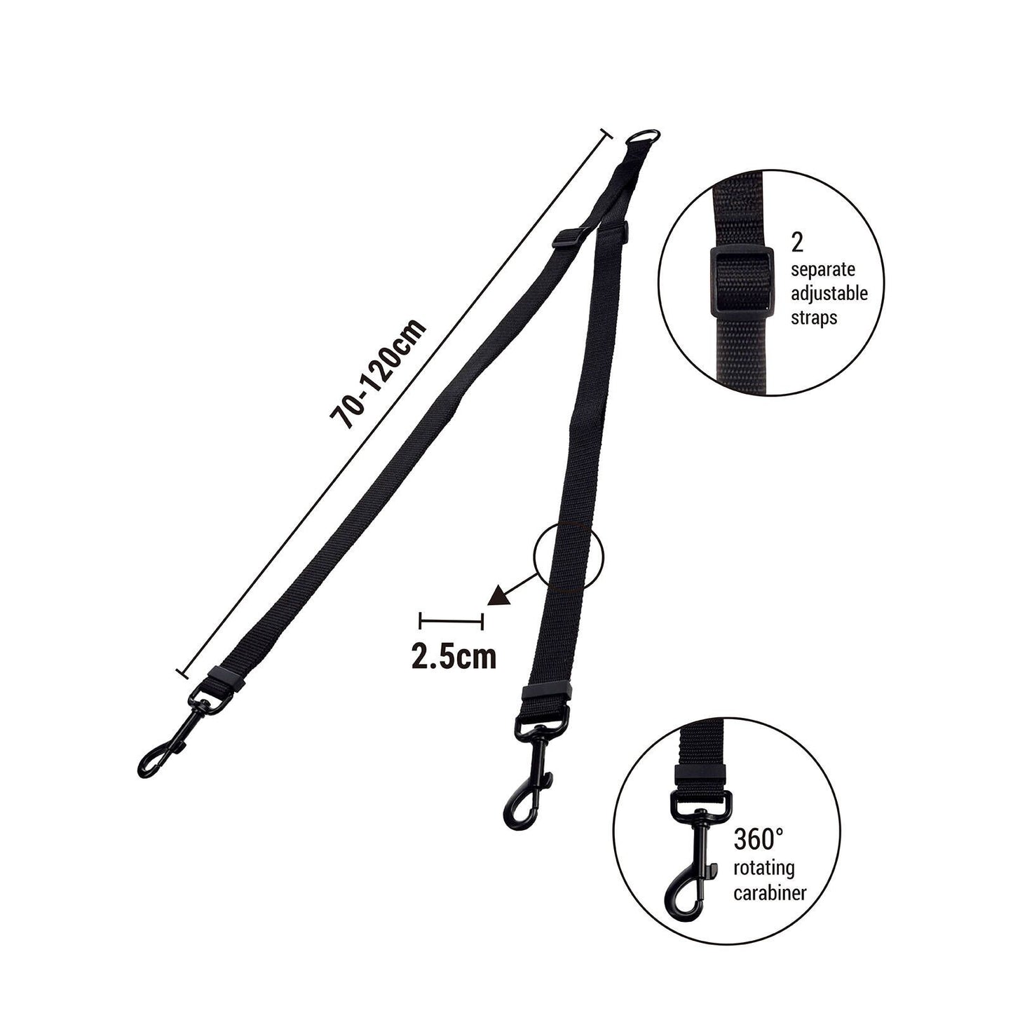 Flamingo Double Dog Leash - 70-120cm - Black