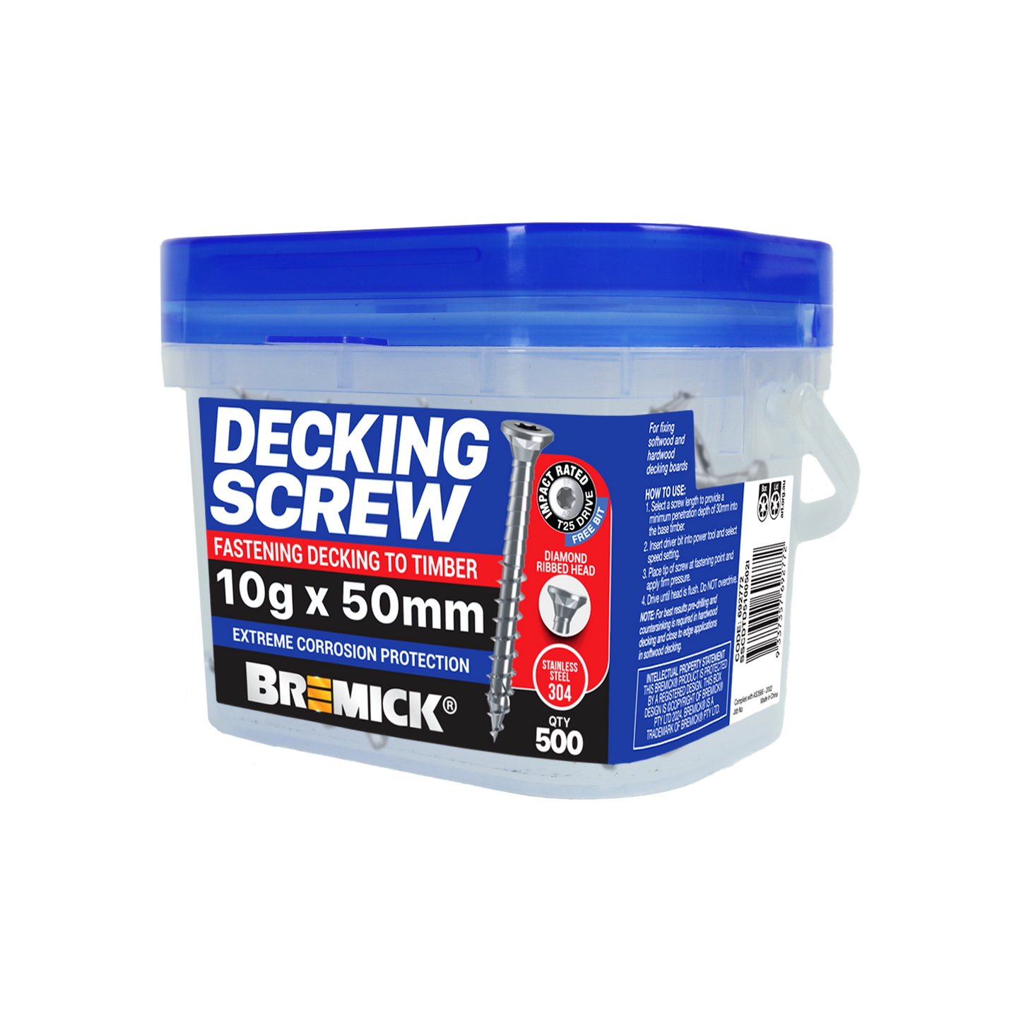 Bremick Decking Screw - 10g x 50mm - SS304 - T25 - 500 Pack