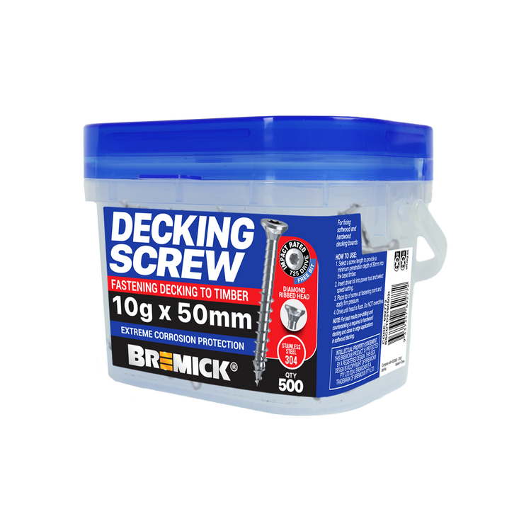 Bremick 10g x 50mm Stainless Steel 304 T25 Spiral Rib Decking Screw 500 Pack