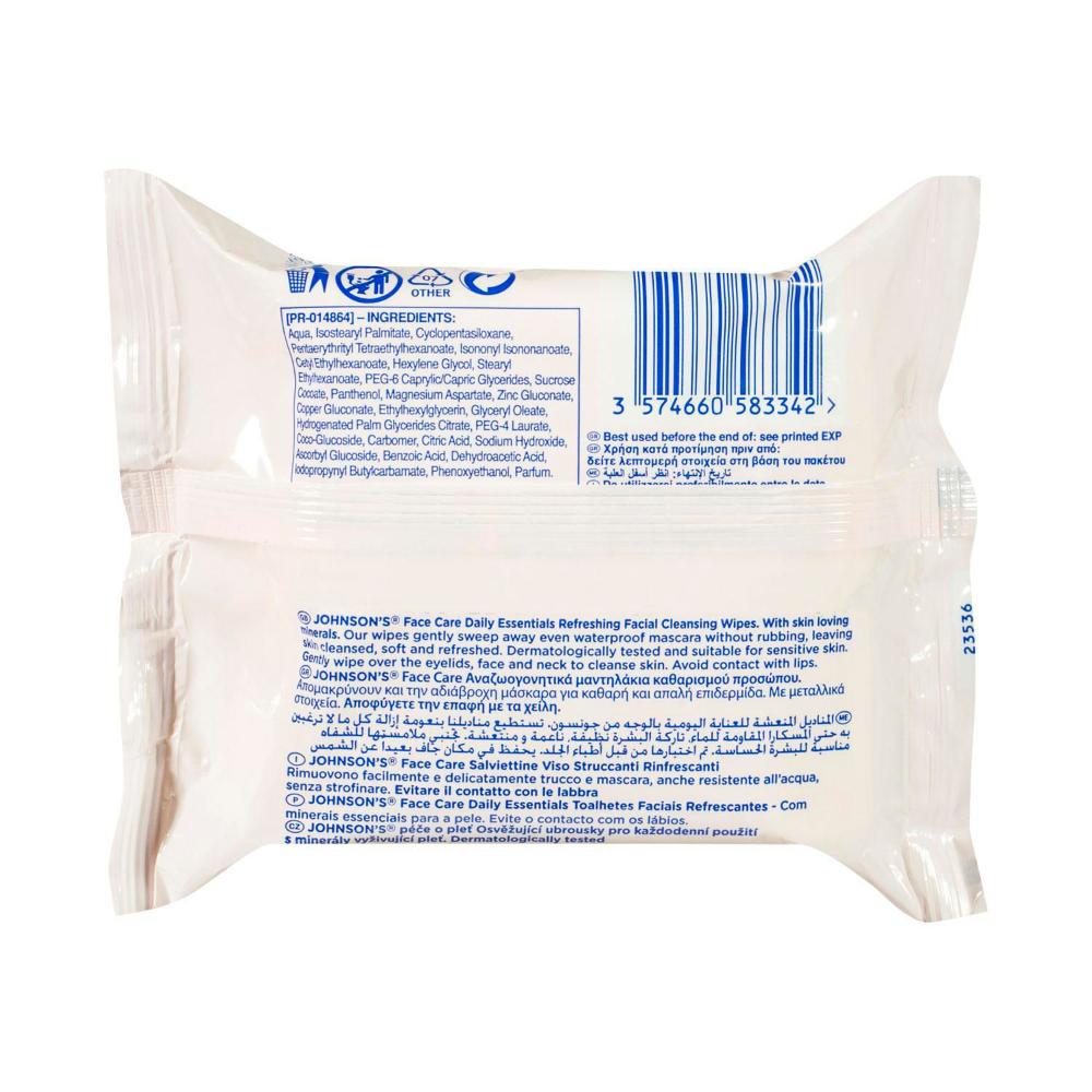 Johnson's Daily Essentials Face eansing Wipes For Normal Skin - 25 pack