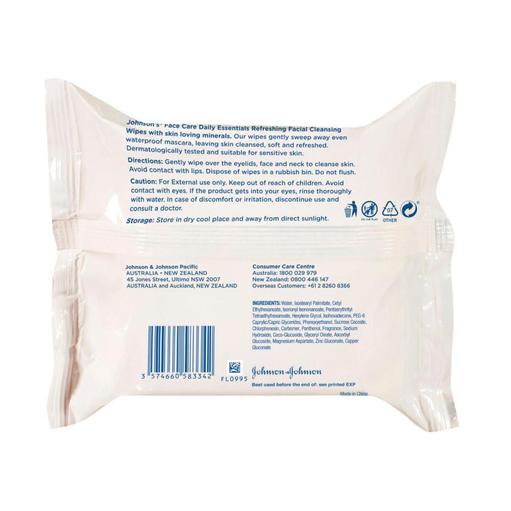 Johnson's Daily Essentials Face eansing Wipes For Normal Skin - 25 pack