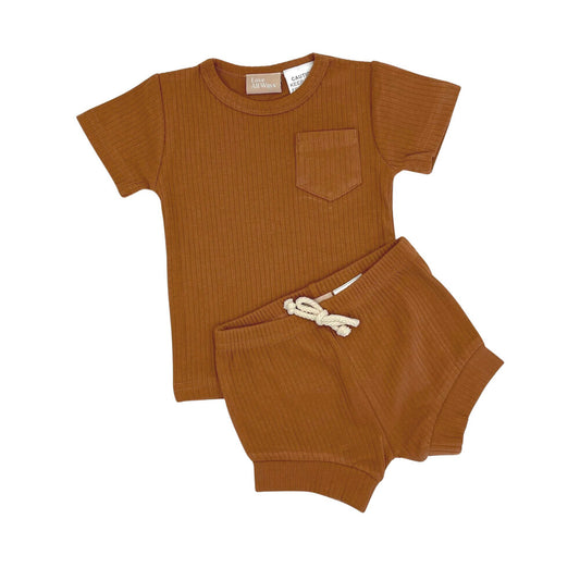 Love All Ways Short Sleeve Ribbed Lounge Set - Iced Latte - 0-3 Months - 1 pack