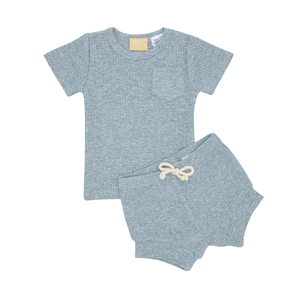 Love All Ways Short Sleeve Ribbed Lounge Set - Cloud Grey - 0-3 Months - 1 pack