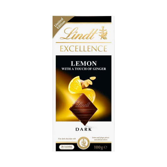 Lindt Excellence Lemon & Ginger Dark Chocolate Block - 100g