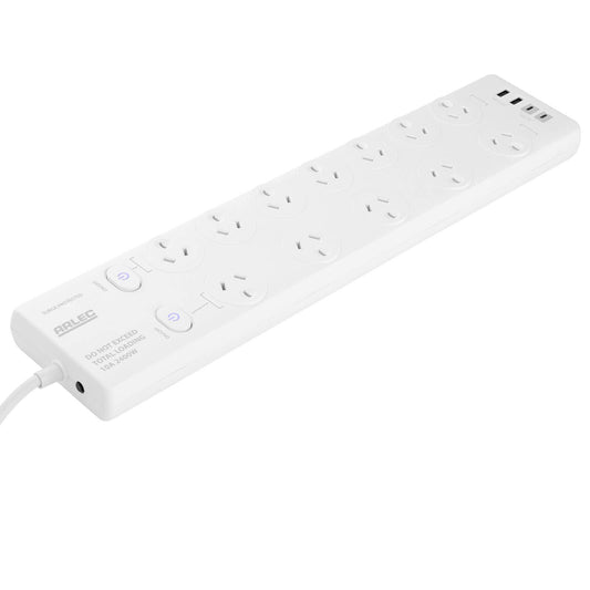 Arlec Surge Protected Powerboard - 12 Outlet - 190 x 30mm - White
