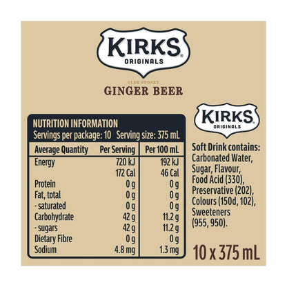 Kirks Ginger Beer Soft Drink 10x375ml