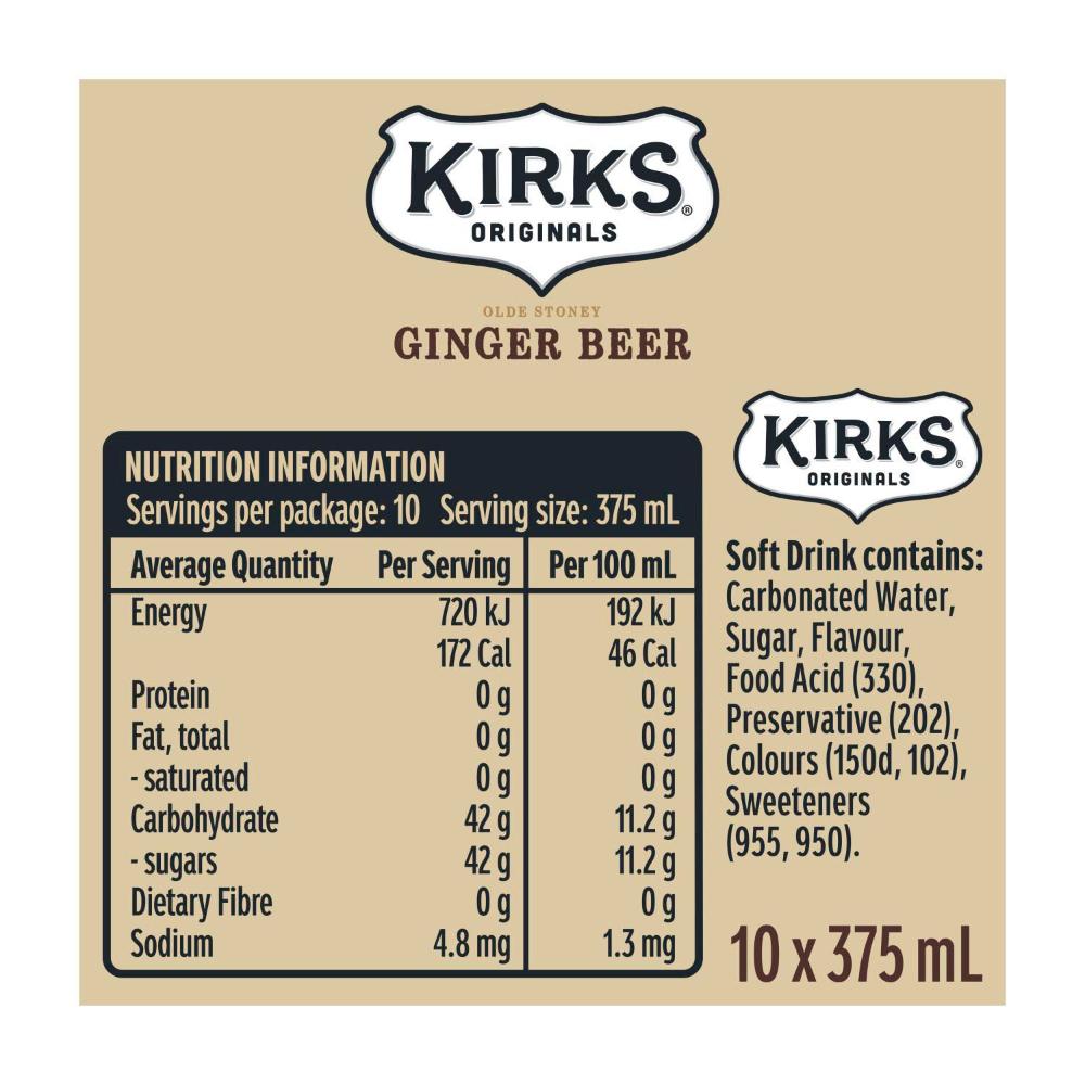 Kirks Olde Stoney Ginger Beer Soft Drink Multipack Cans 375ml - 10 Pack