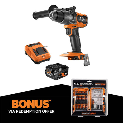 AEG Brushless Hammer Drill Kit - 18V - 65mm Timber Capacity
