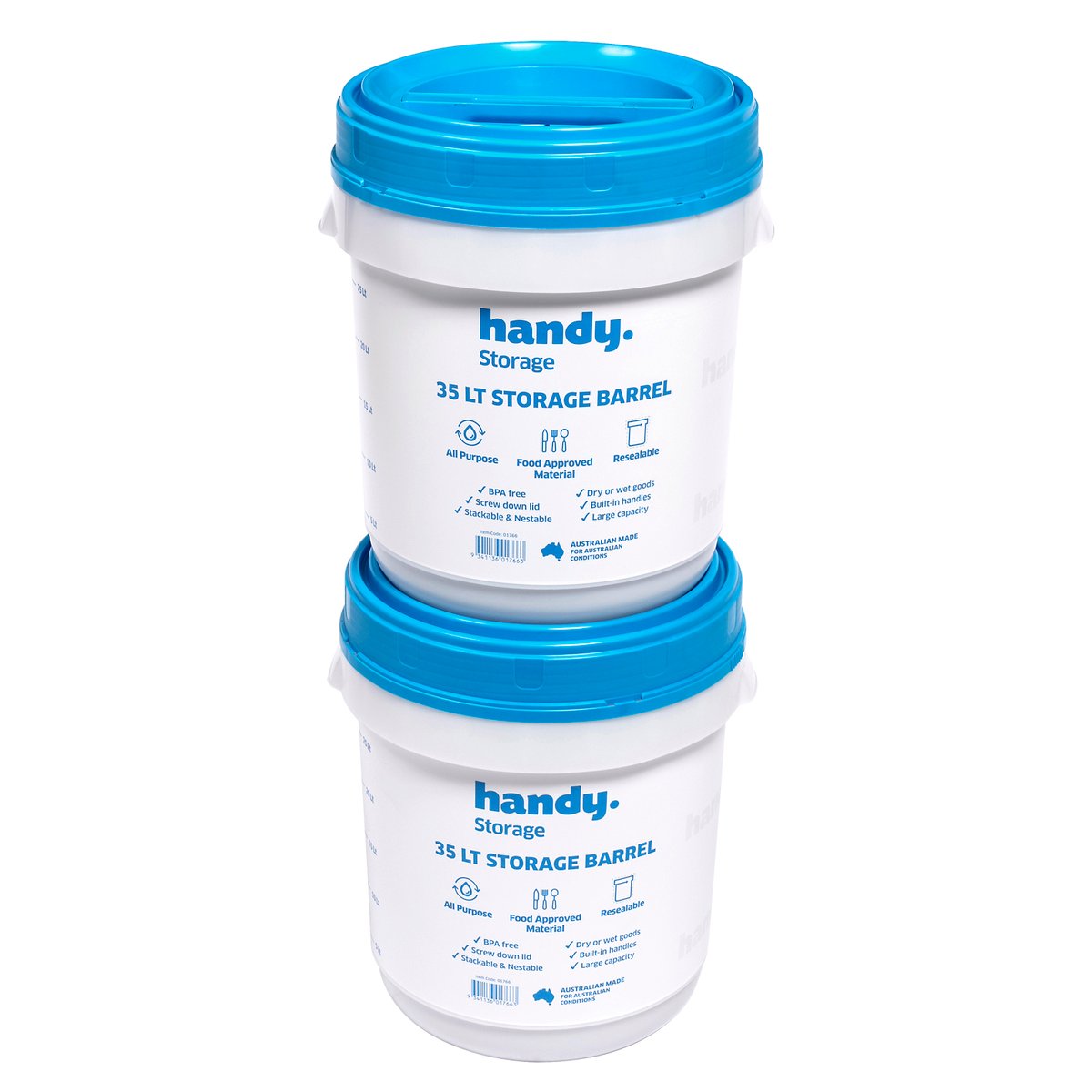 Handy 35L Storage Barrel - BPA-Free Plastic - Stackable - Durable