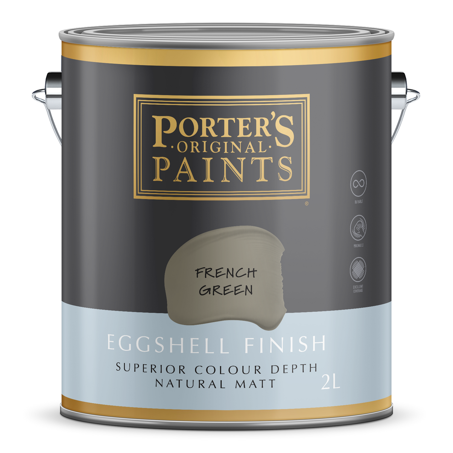 Porter's Washable Paint - 2L - French Green - Eggshell
