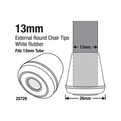 Surface Gard White Round Rubber Chair Tips - 13mm - 4 Pack