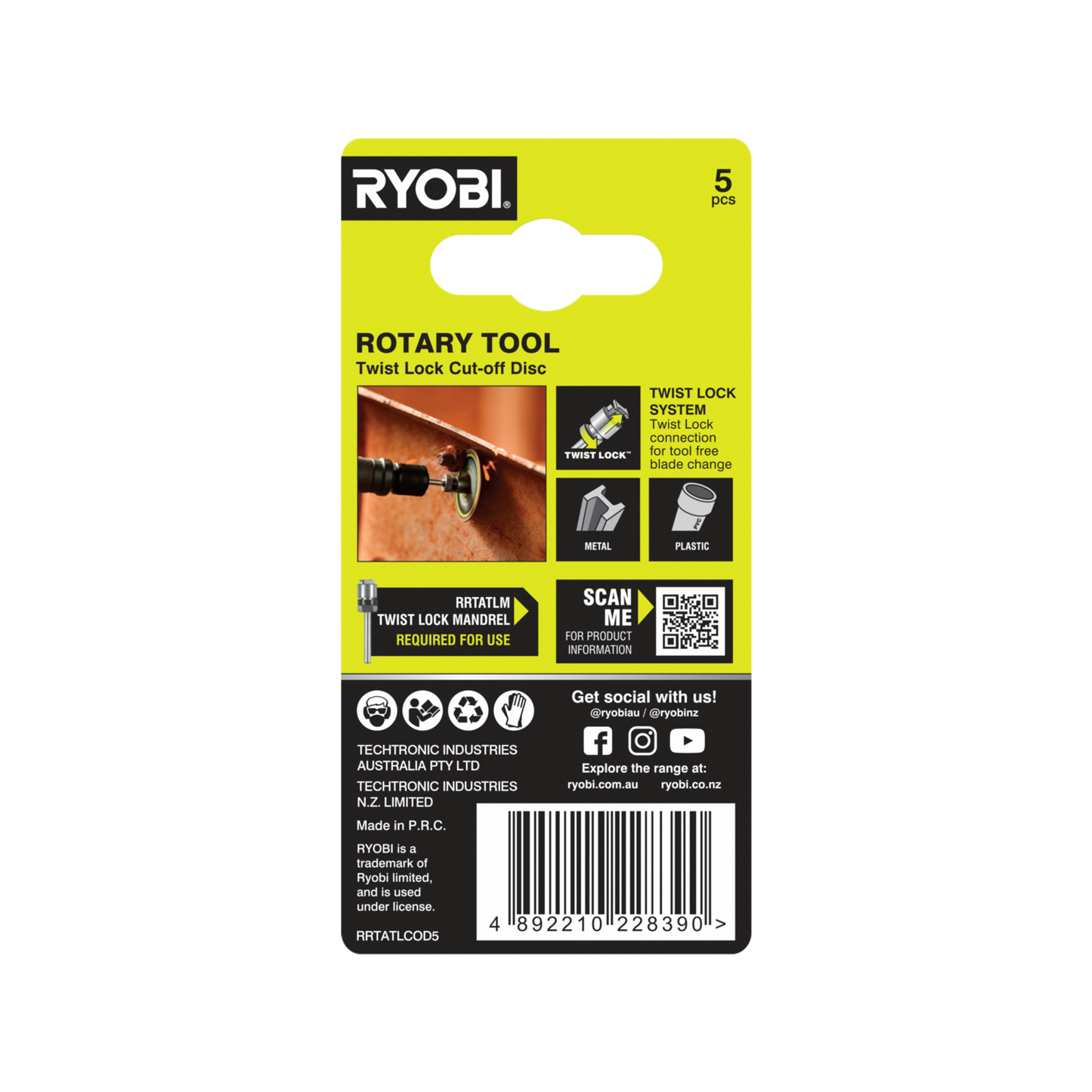 Ryobi Rotary Twist Lock Cutting Disc - 38mm - 5 Pack