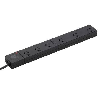 Arlec Surge Protected Powerboard - 6 Outlet - 380mm - Black