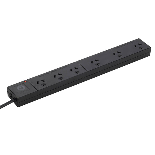 Arlec Surge Protected Powerboard - 6 Outlet - 380mm - Black