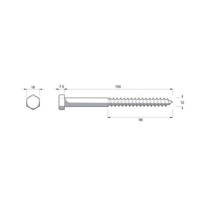 Zenith Hot Dip Galvanised Hex Head Coach Screws - M12 x 150mm