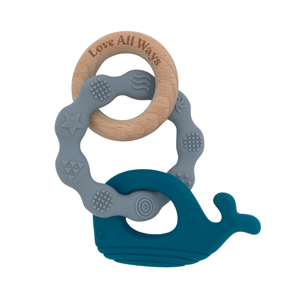 Love All Ways 3 Piece Silicone & Beechwood Teether Dove Grey - 1 pack