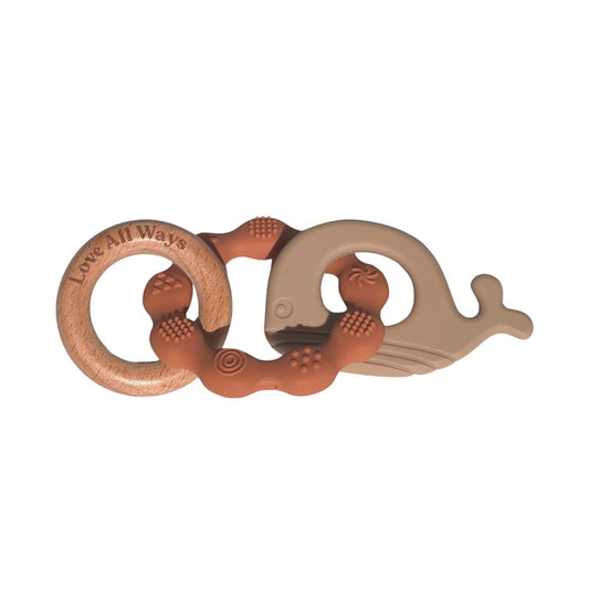 Love All Ways 3 Piece Silicone & Beechwood Teether Caramel - 1 pack