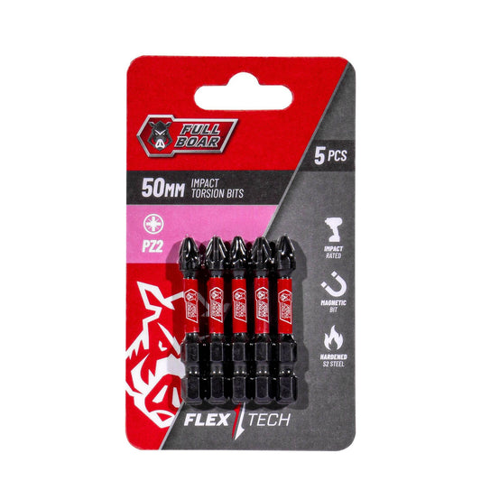 Full Boar Magnetic Impact Torsion Bit PZ2 x 50mm 5 Pack