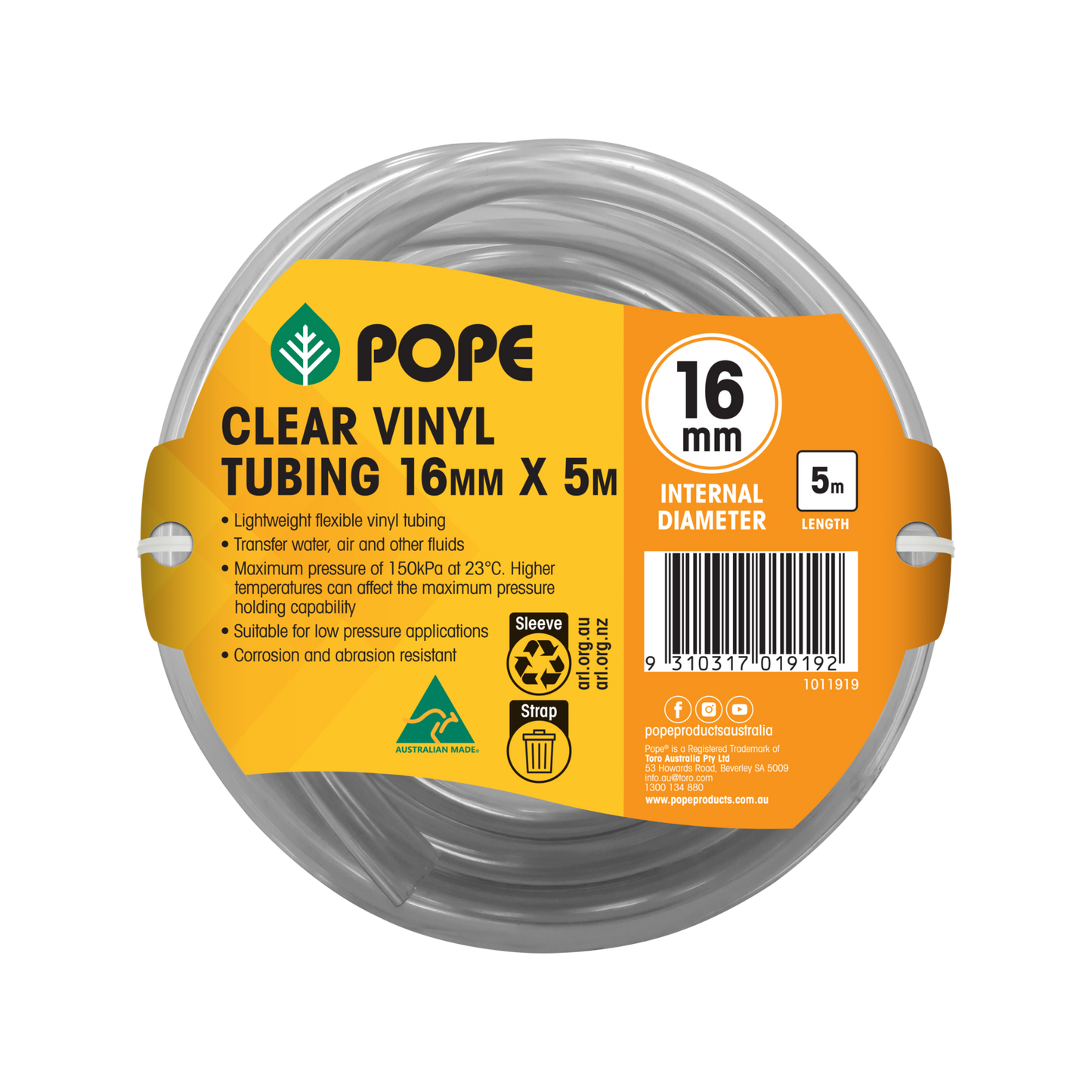 Pope Clear Vinyl Tubing - 16mm x 5m