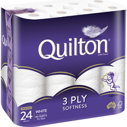 Quilton White 3 Ply Toilet Paper 24 Pack