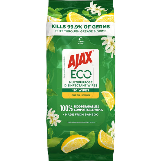 Ajax Eco Antibacterial Disinfectant Cleaning Wipes Lemon 110 pack
